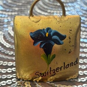 Vintage Gold Decorative Switzerland Bell with Blue Flower